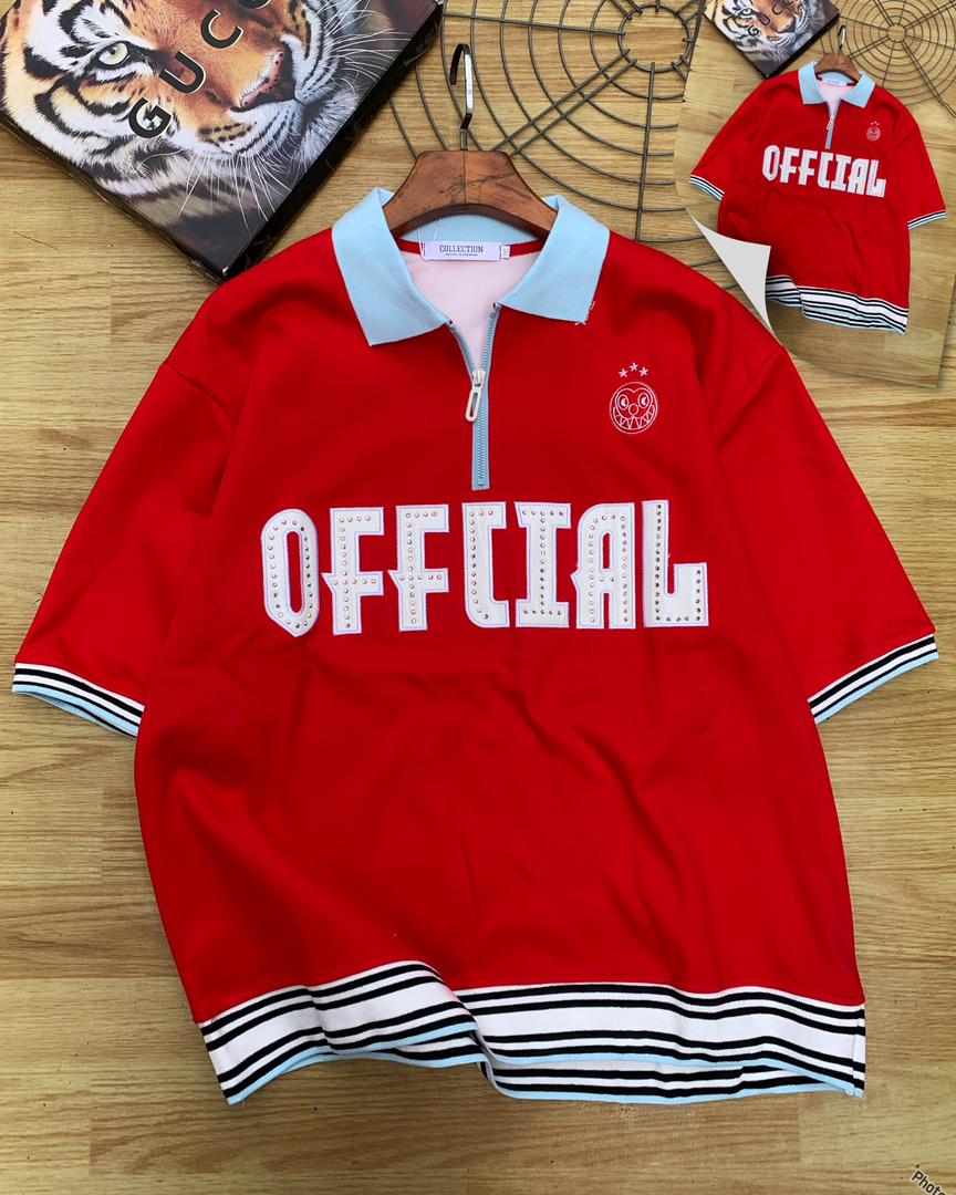 HIGH QUALITY LUXURY COLLAR NECK POLO 12 ZIP Red