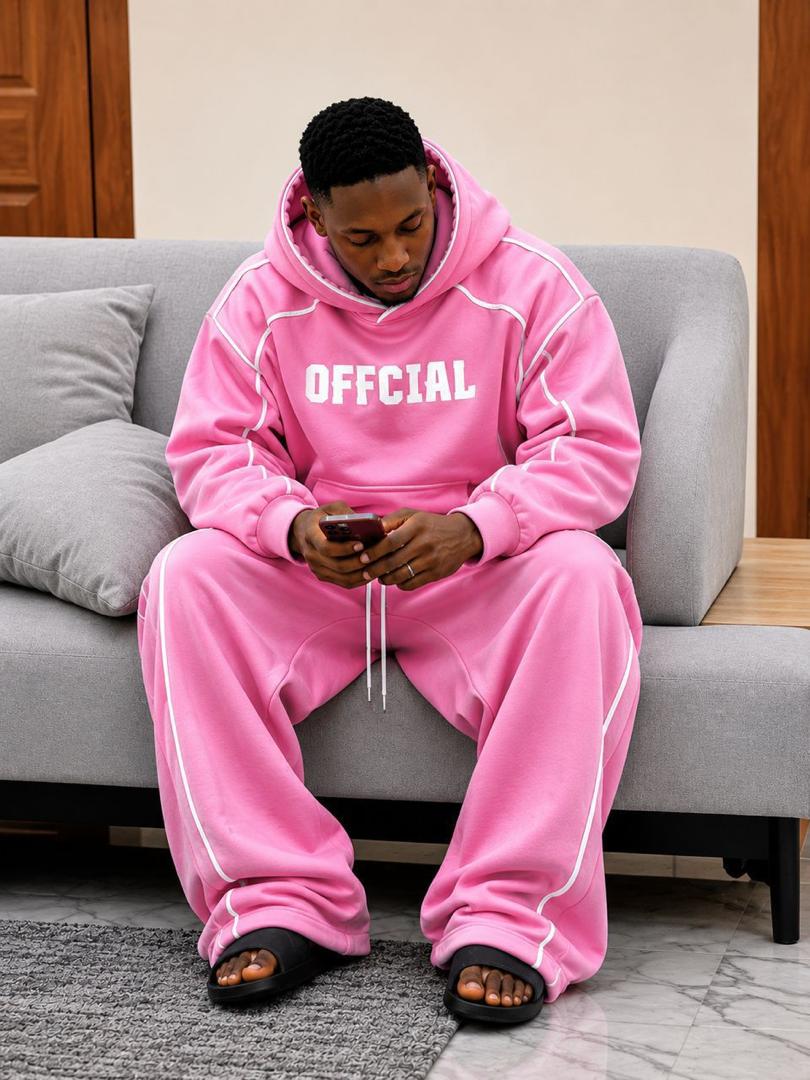 PREMIUM HIGH QUALITY LUXURY UP AND DOWN HOODIE OFFICIAL 30 -PINK